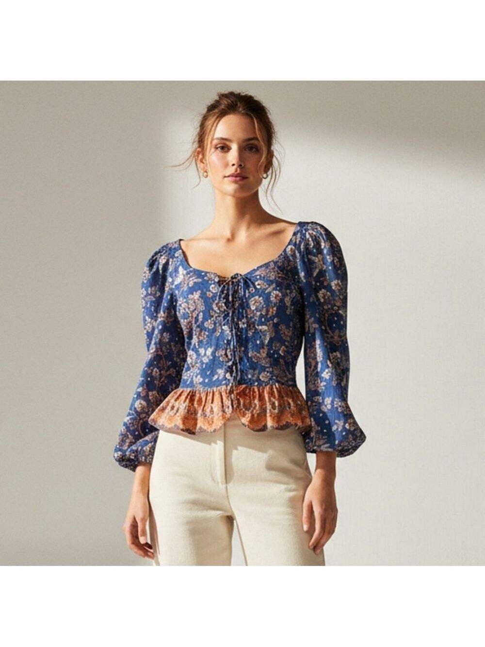 HOUSE of Harlow 1960 Sz S Nastassia Blue Peasant Blouse Cottagecore Milk Made